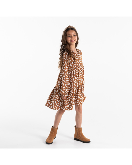Robe volantée imprimée marron fille