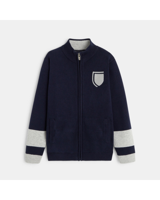 Gilet zippé à col montant bleu garçon