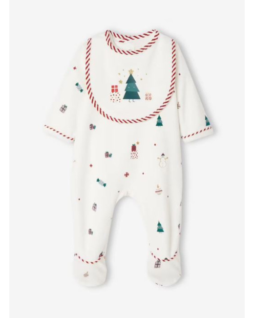 Coffret cadeau de Noël bébé dors-bien en velours + bavoir