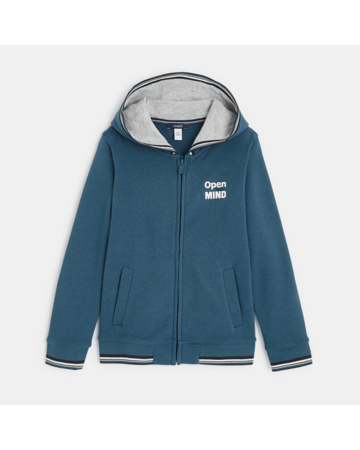 Sweat-shirt à capuche "open mind" bleu garçon