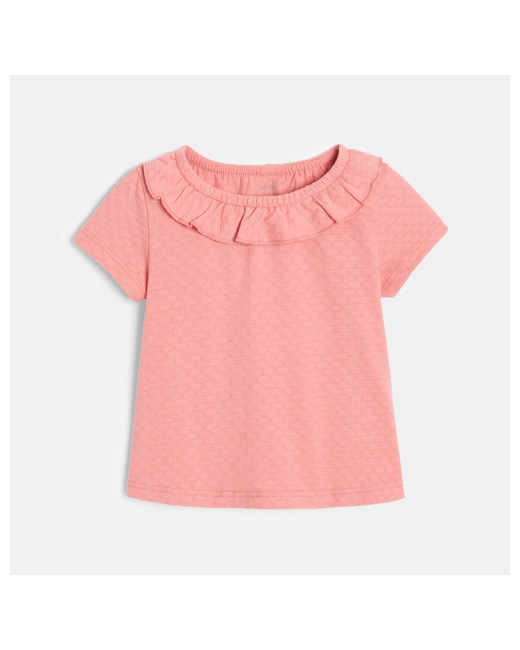 T-shirt col volanté maille fantaisie