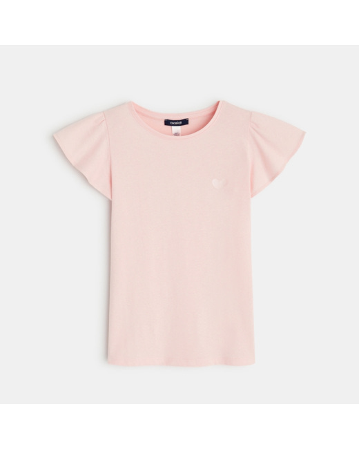 T-shirt à manches courtes volantées rose fille