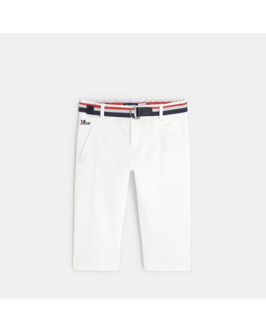 Bermuda toile fantaisie et ceinture sangle blanc garçon