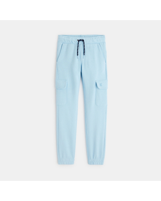 Jogging uni à poches cargo bleu garçon