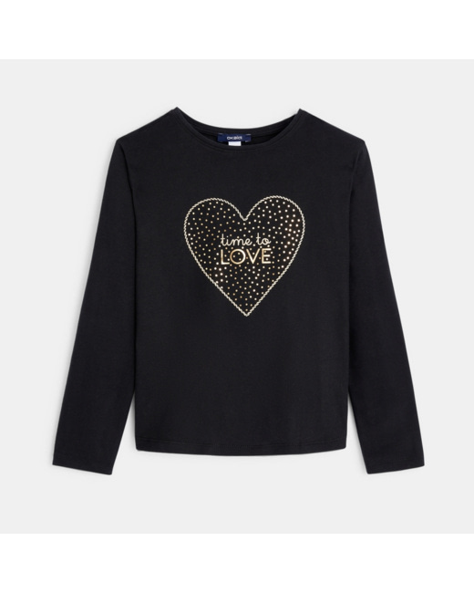 T-shirt à message "time to love" noir fille