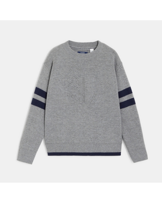 Pull col rond à manches rayées gris garçon