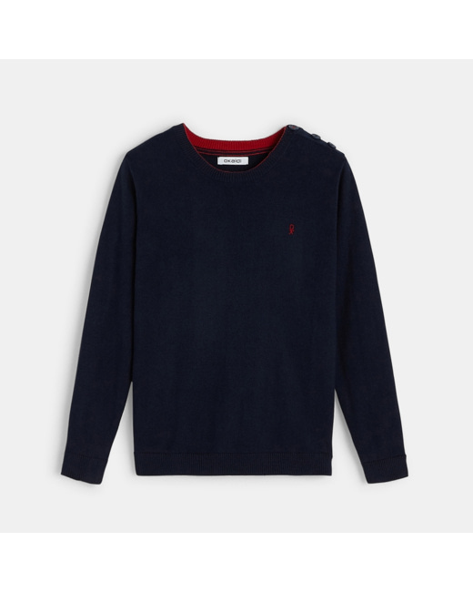Pull col rond uni bleu garçon