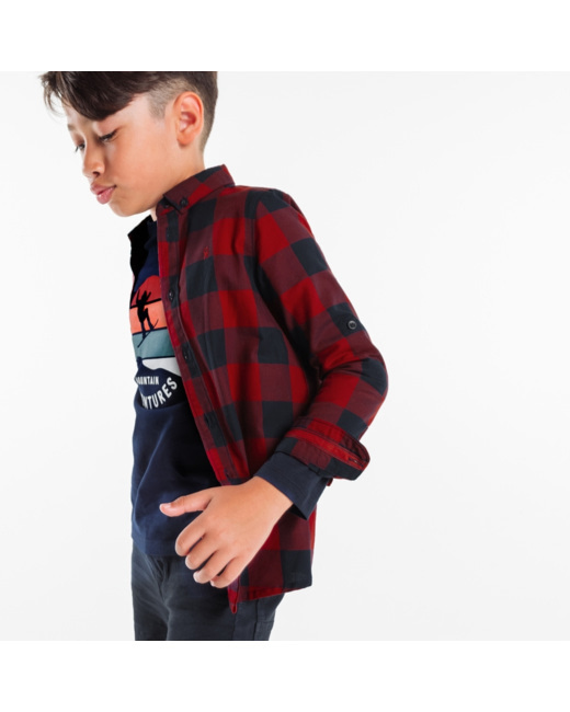 Chemise à carreaux col américain rouge garçon