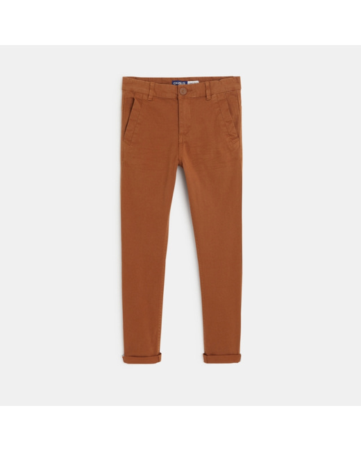 Pantalon chino en twill de coton uni marron garçon