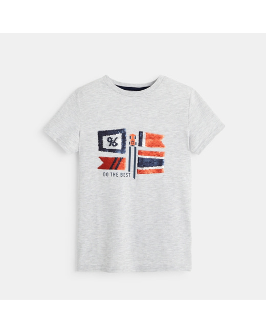 T-shirt avec drapeaux en sequins blanc garçon