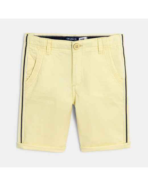 Bermuda slim en toile et galon rayé jaune garçon