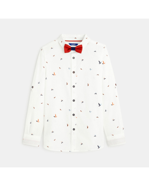 Chemise popeline oiseaux avec nœud papillon garçon