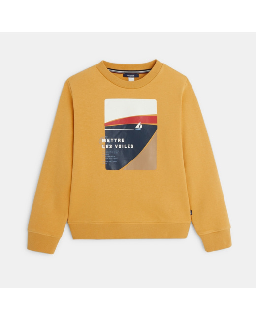 Sweat-shirt à message "Mettre les voiles" jaune garçon