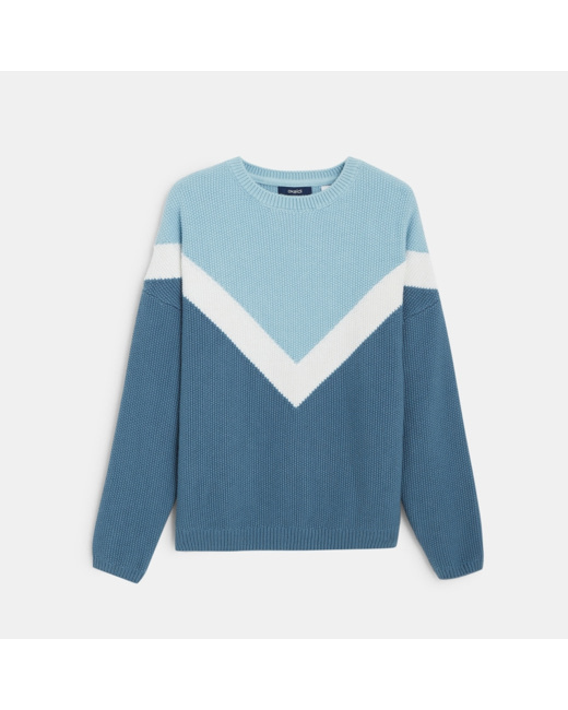 Pull col rond en tricot bleu fille