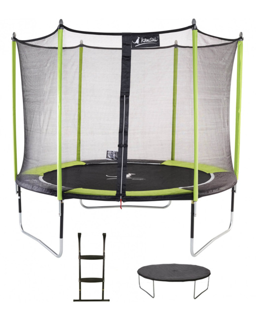 Trampoline de jardin 305 cm + filet de sécurité + échelle + bâche de protection JUMPI