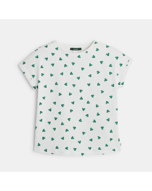T-shirt imprimé motif "petits coeurs-coccinelles" vert fille