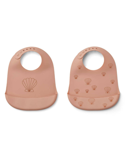 Lot de 2 bavoirs en silicone Tilda - Sea shell / Pale tuscany