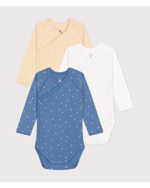 Lot de 3 bodies croisés manches longues en coton bébé multicolor