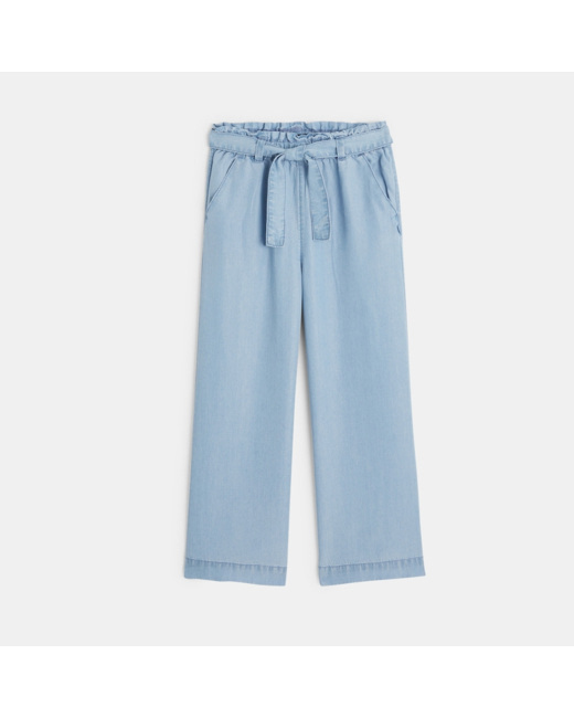Pantalon large taille haute bleu fille