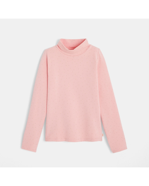 T-shirt col roulé stretch à pois rose fille