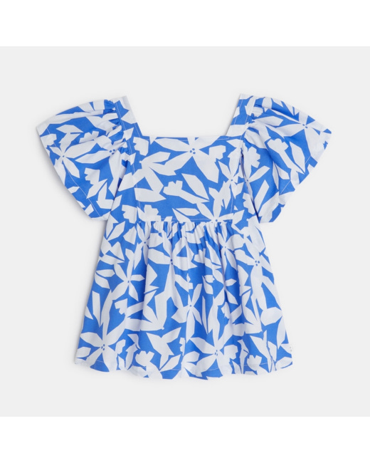 Blouse imprimée à manches papillon bleue fille
