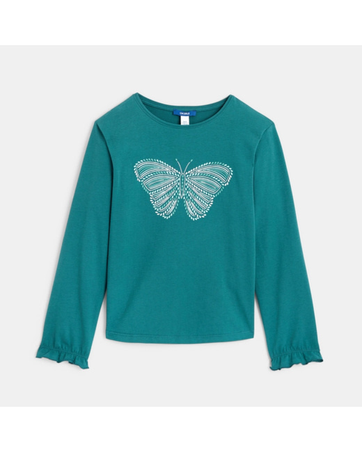 T-shirt à motif pailleté vert fille