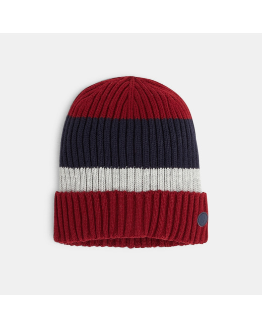 Bonnet côtelé rayé rouge garçon