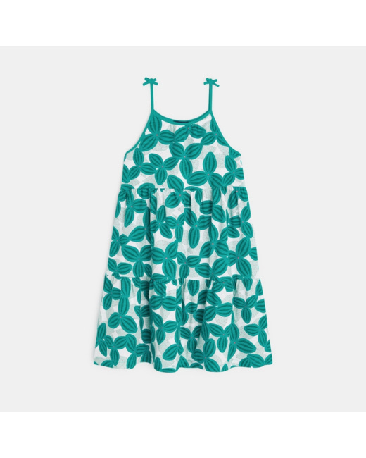 Robe imprimée de grandes fleurs verte fille