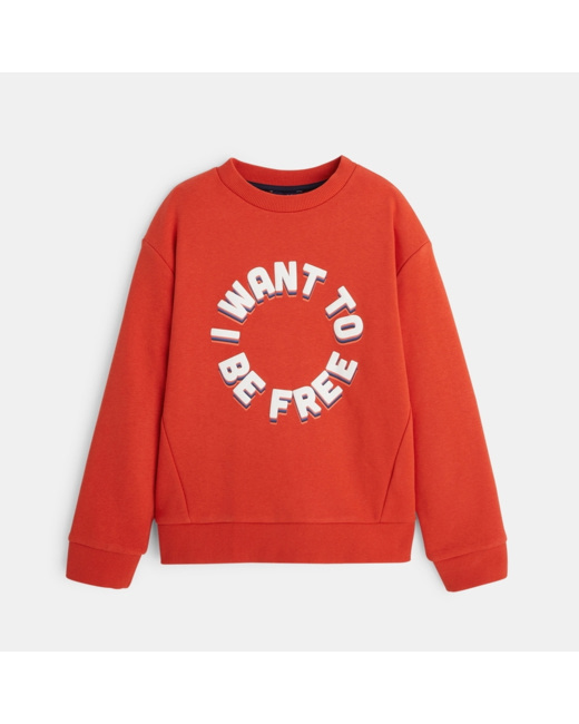 Sweat-shirt à message "I want to be free" orange garçon