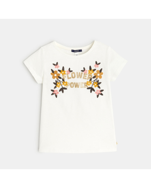 T-shirt manches courtes Flower Power blanc fille
