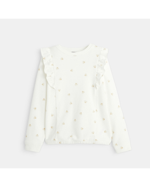 Sweat-shirt imprimé à volants blanc fille
