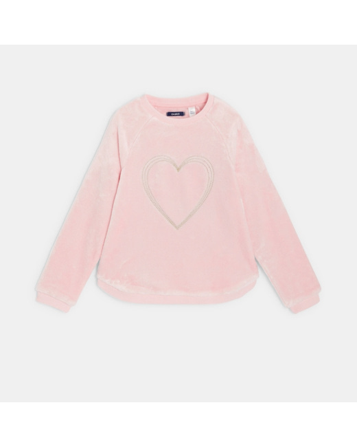 Sweat en velours moelleux motif Cœur rose fille