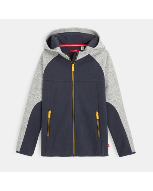 Sweat zippé à capuche bicolore gris garçon