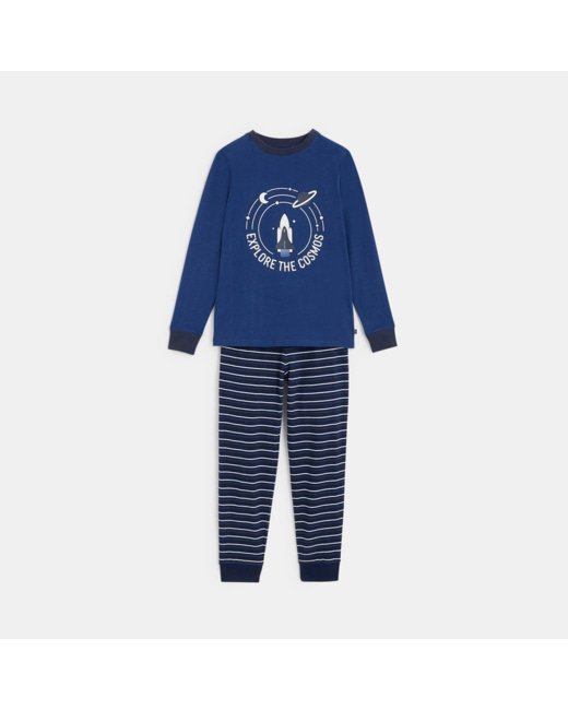 Pyjama 2 pièces thème espace motif phosphorescent bleu garçon