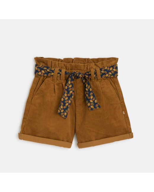 Short ceinturé en velours côtelé marron fille