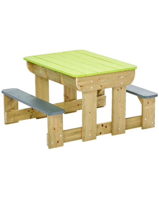Table de pique-nique en bois massif pour enfants avec bancs et bacs en plastiques