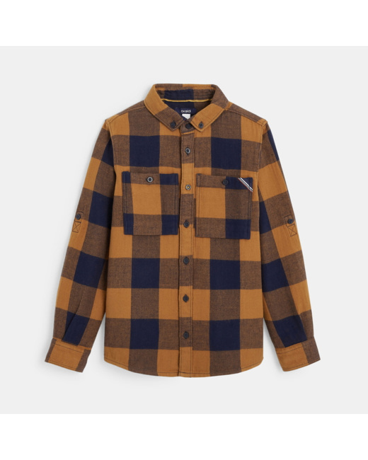 Chemise manches longues à grands carreaux jaune garçon