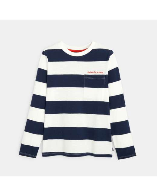 T-shirt rayé en coton biologique bleu garçon