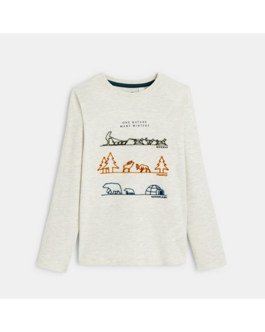T-shirt à message "one nature many winters" blanc garçon