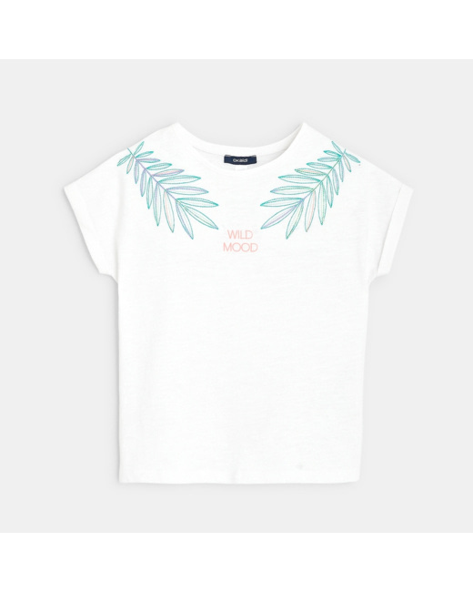 T-shirt brodé blanc fille