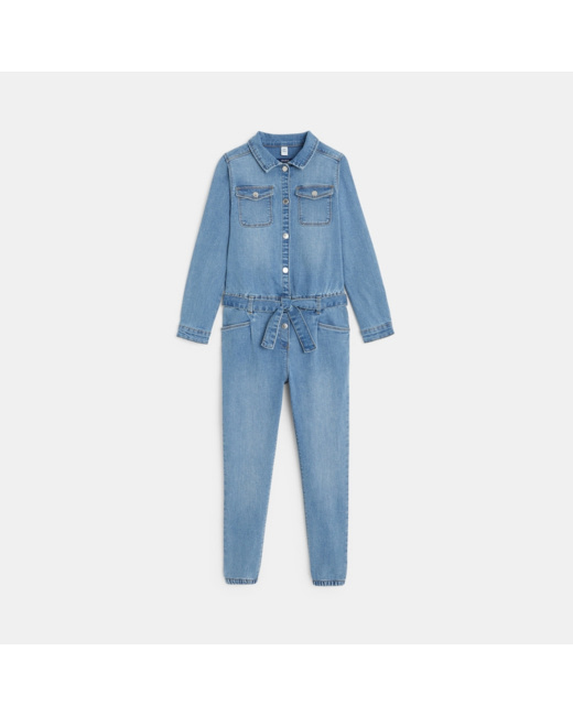 Combinaison-pantalon en jean stretch bleu fille