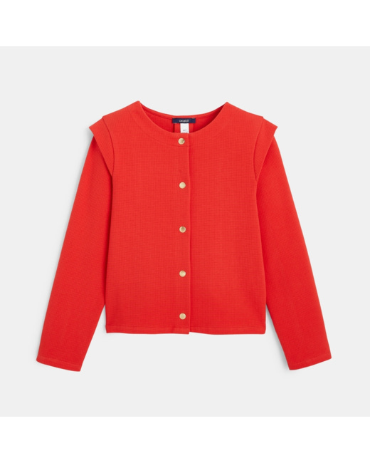 Sweat côtelé à effet de manches rouge fille