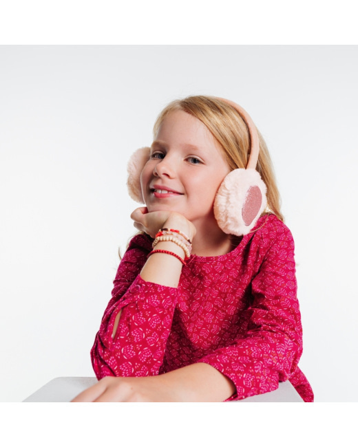 Cache-oreilles fourrure et paillettes rose fille
