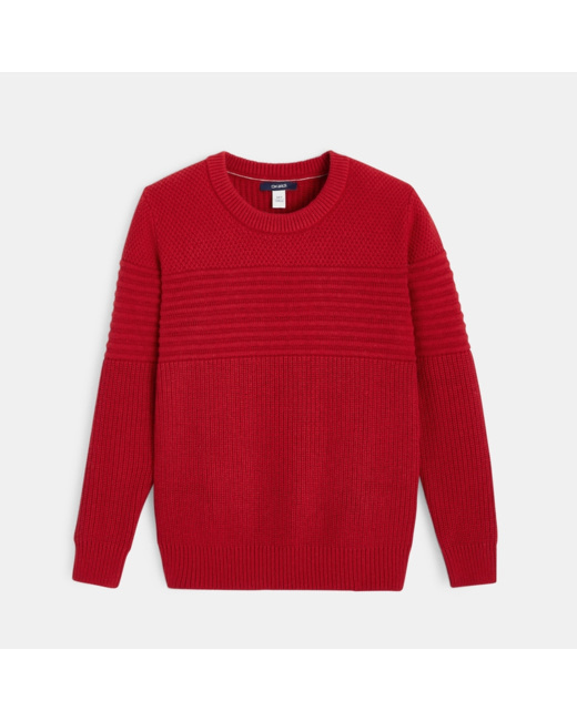 Pull col rond côtelé rouge garçon