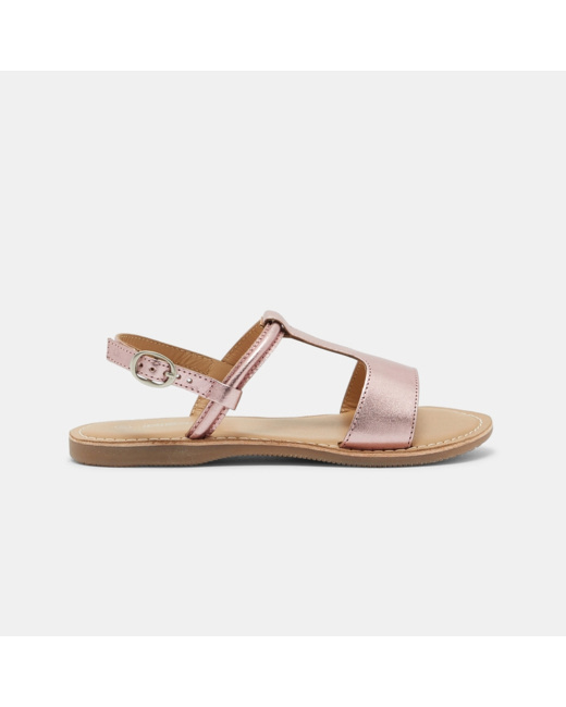 Sandales T-bar en cuir métallisé roses fille