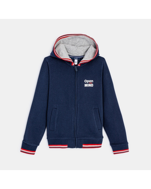 Sweat-shirt à capuche "open mind" bleu garçon