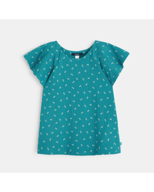 T-shirt gaufré à petits motifs vert fille