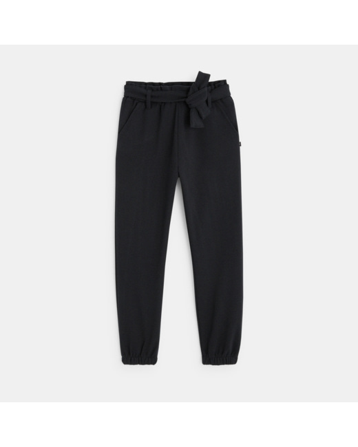 Pantalon paper bag ceinturé noir fille