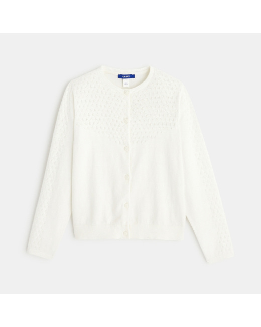 Gilet tricot effet pointelle blanc fille