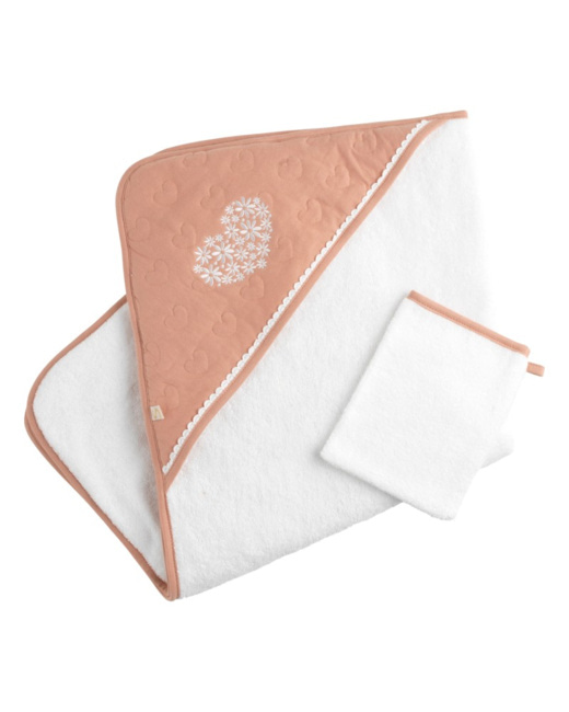 Cape de bain et gant Petit Coeur